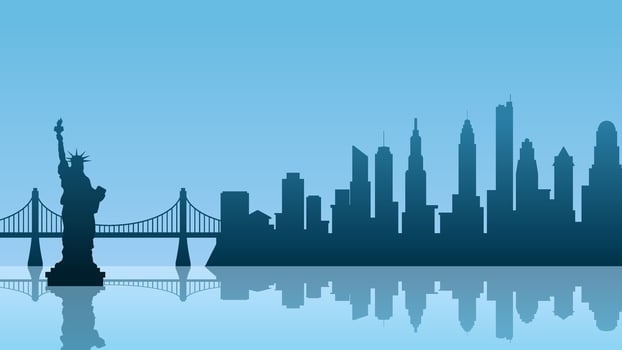 Cityscape illustration of new york city with Liberty statue and bridge vector