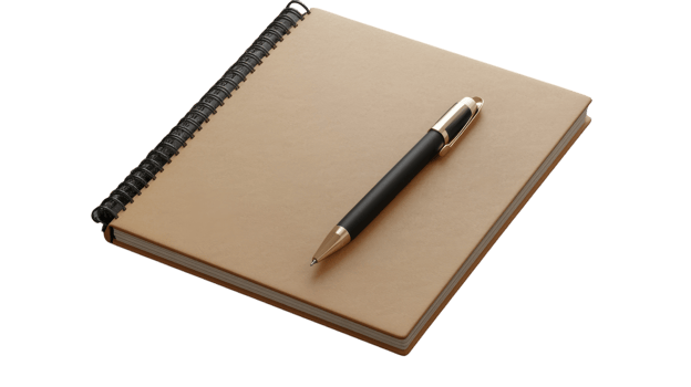 A notebook with a pen on top of it png