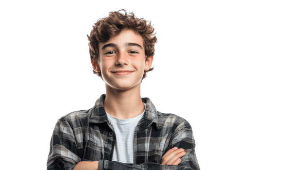 A boy with his arms crossed and smiling png