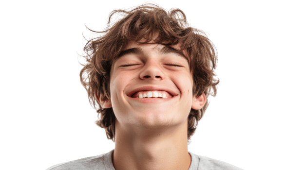 A young man is smiling and looking up png