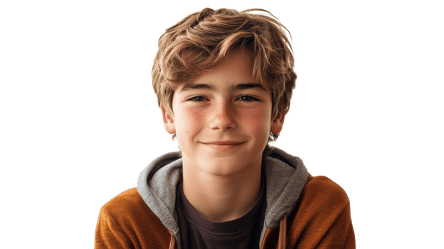 A boy with blonde hair and a brown hoodie png