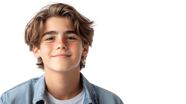 A boy with a blue shirt and a smile png