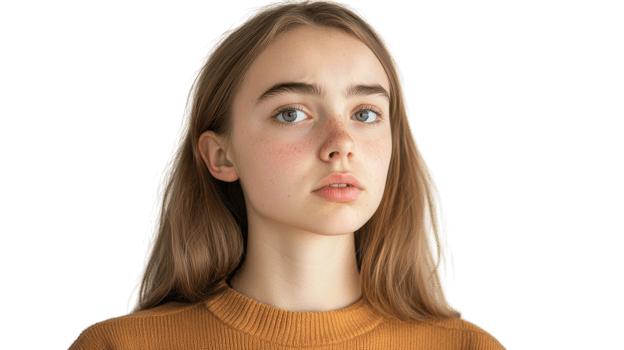 A girl with long hair and a brown sweater png