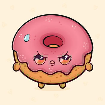 Cute angry pink Donut character. hand drawn cartoon kawaii character illustration icon. Isolated on light background. Sad pink Donut character concept vector