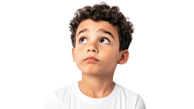 A young boy is looking up with a surprised expression png