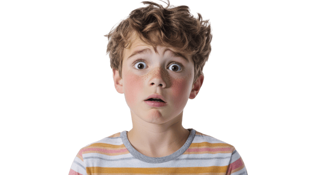 A young boy is looking surprised png