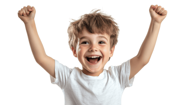 A young boy is raising his arms in the air png