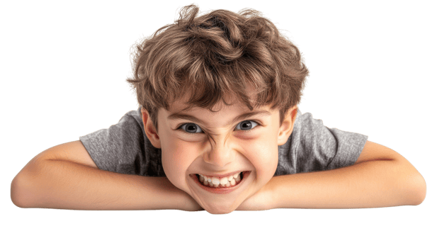 A boy is smiling and laying down png