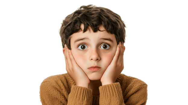 A boy is holding his hands to his face png