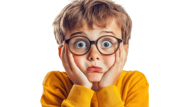 A boy with glasses on his face png