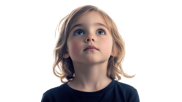 A young girl looking up at something png