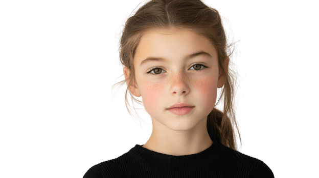 A young girl with a ponytail and a black shirt png