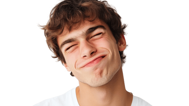 A man is making a funny face with his eyes closed png