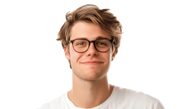 A young man with glasses on a black background png