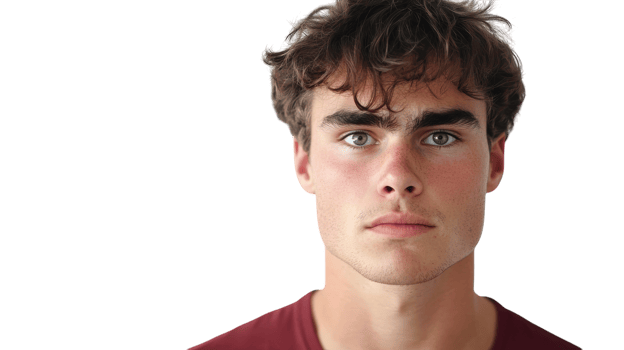 A young man with curly hair and a red shirt png