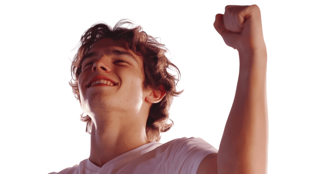 A man is raising his fist in the air png