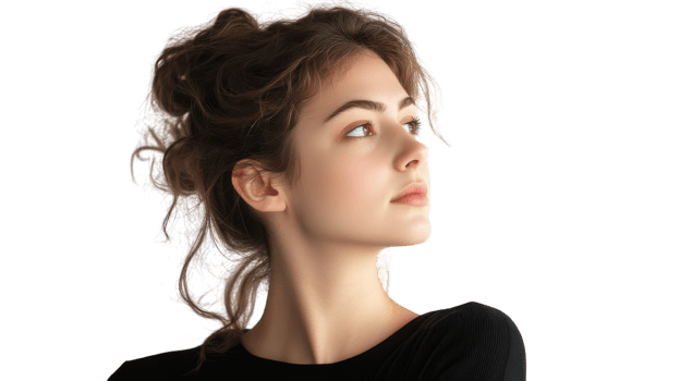 A woman with her head tilted up looking up png