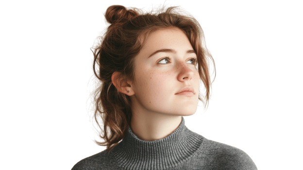 A woman in a sweater looking up png