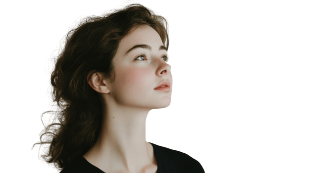 A woman with long hair looking up png