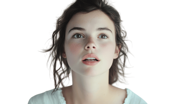 A woman with her eyes wide open looking up png