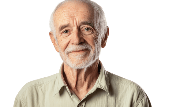 An older man with a beard and a white shirt png