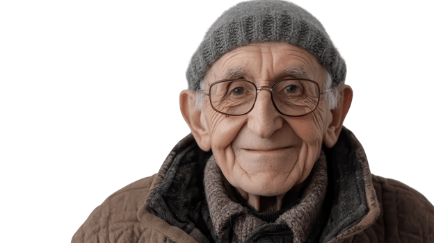 An elderly man with glasses and a beanie png