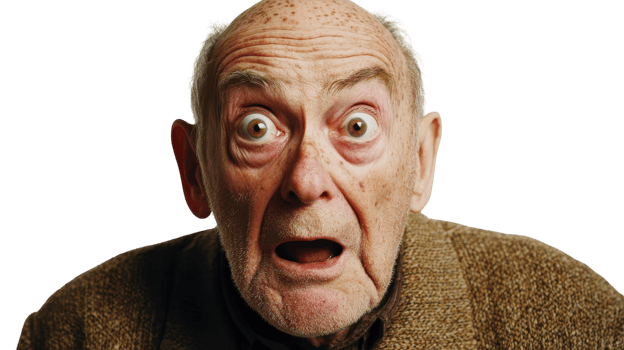 An old man with a shocked expression png