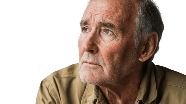An older man looking off to the side png