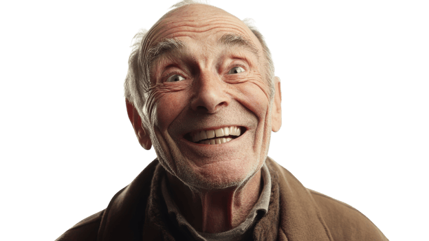 An older man smiling with his eyes wide open png