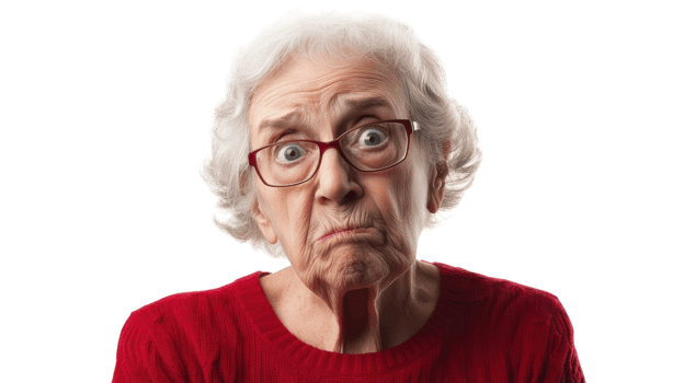 An older woman with glasses and a red sweater png