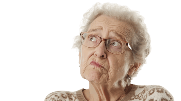 An older woman with glasses looking up png