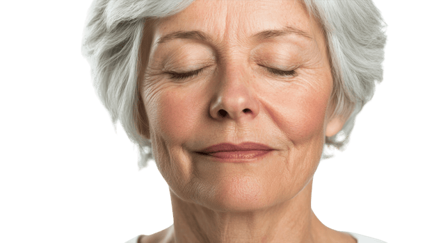 A woman with white hair and closed eyes png