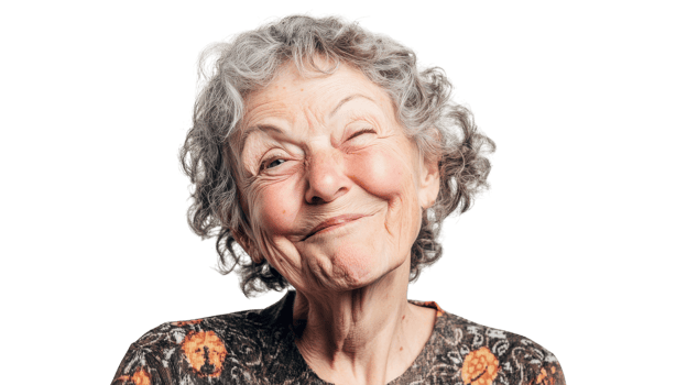 An older woman smiling with her eyes closed png