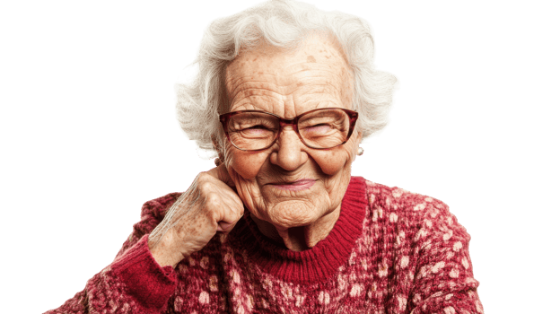 An elderly woman with glasses and a red sweater png