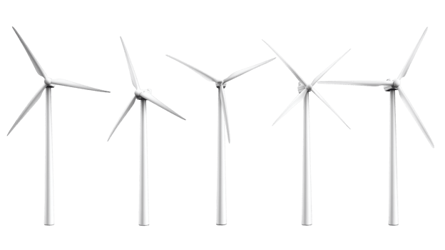 A group of four wind turbines against a black background png
