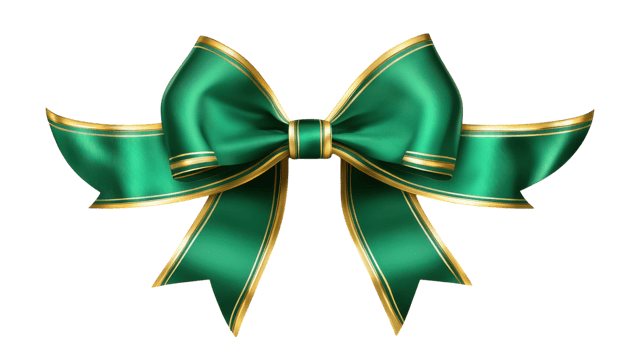 Green bow with gold ribbon on black background png