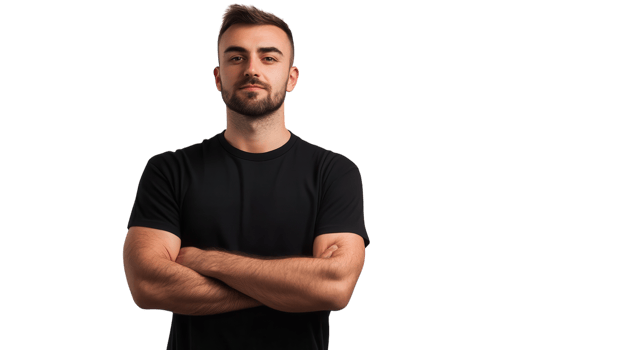 A man with a beard and a black t - shirt png