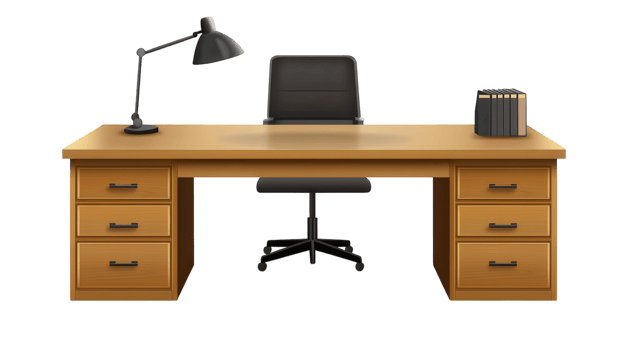 Office desk with chair and lamp png