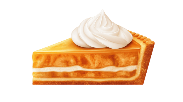 A slice of pumpkin pie with whipped cream on top png