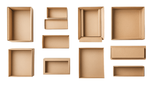 A collection of empty cardboard boxes on a black background png
