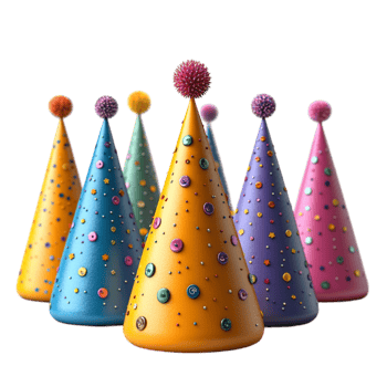3D Colorful Party Hat on Cake Stand Isolated on Transparent Background png