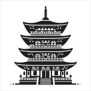 A Japanese Big Pagoda Set Icon Black And White Silhouette Illustration On White Background vector