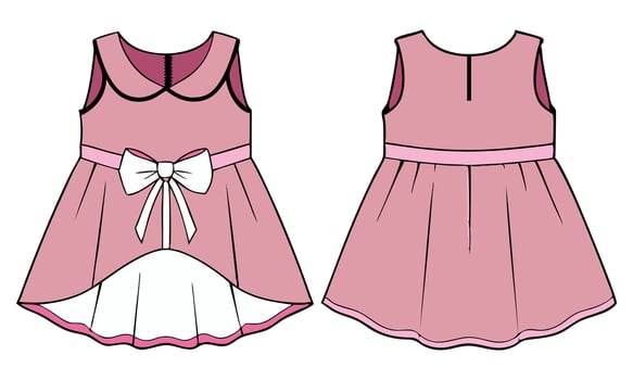 Baby girls pink colored dress design front and back view vector