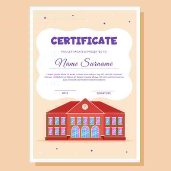 Certificate template with school. School concept. vector