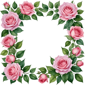 Pink roses are arranged in a square frame png