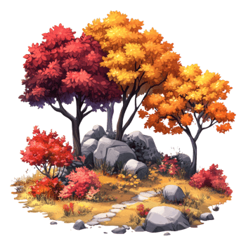 Vibrant Autumn Forest Scene with Colorful Foliage png