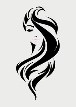 black and white icon silhouette of a girl's face on a white background vector