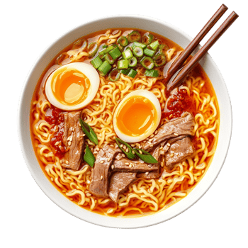Top View of Japanese Ramen on transparent background png