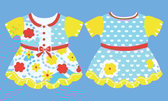 Baby girls dress design front and back view on blue background vector
