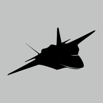 black and white icon silhouette of military army fighter jet aircraft on white background vector